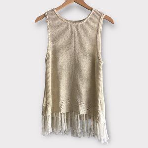 PEPIN ANTHROPOLOGIE Boho Fringe Tassel Crochet Knit Tank Top Size Small